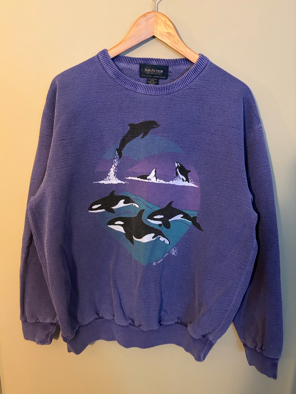 Canadian Textile Art- Purple Crewneck Sweater with Orca Graphic
